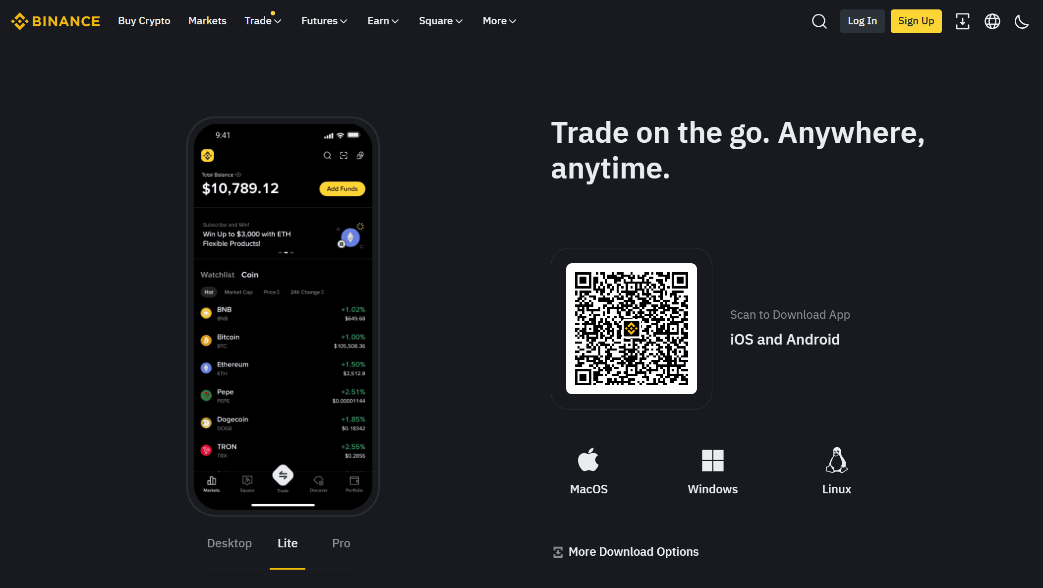 Site web Binance