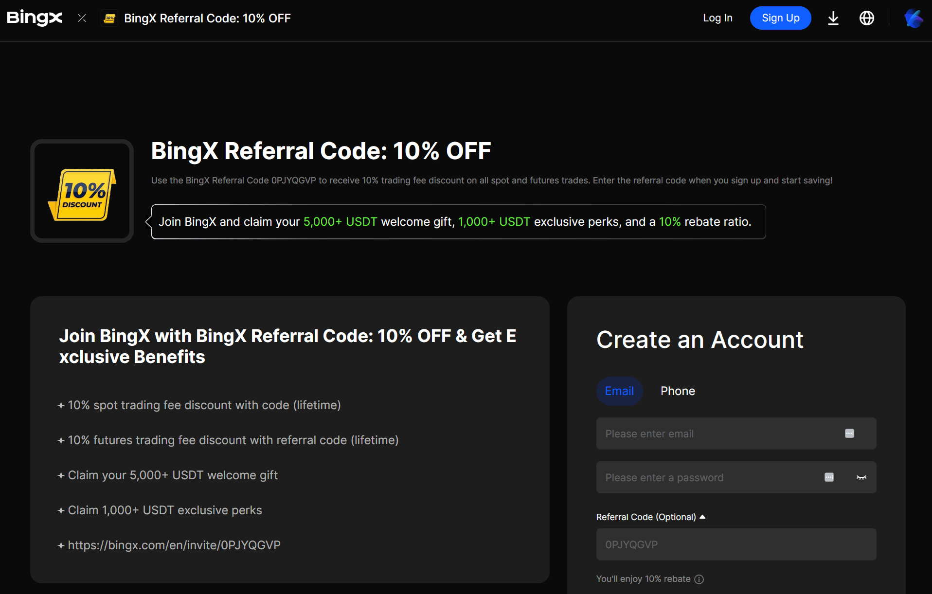Bonus de bienvenue BingX avec code de parrainage