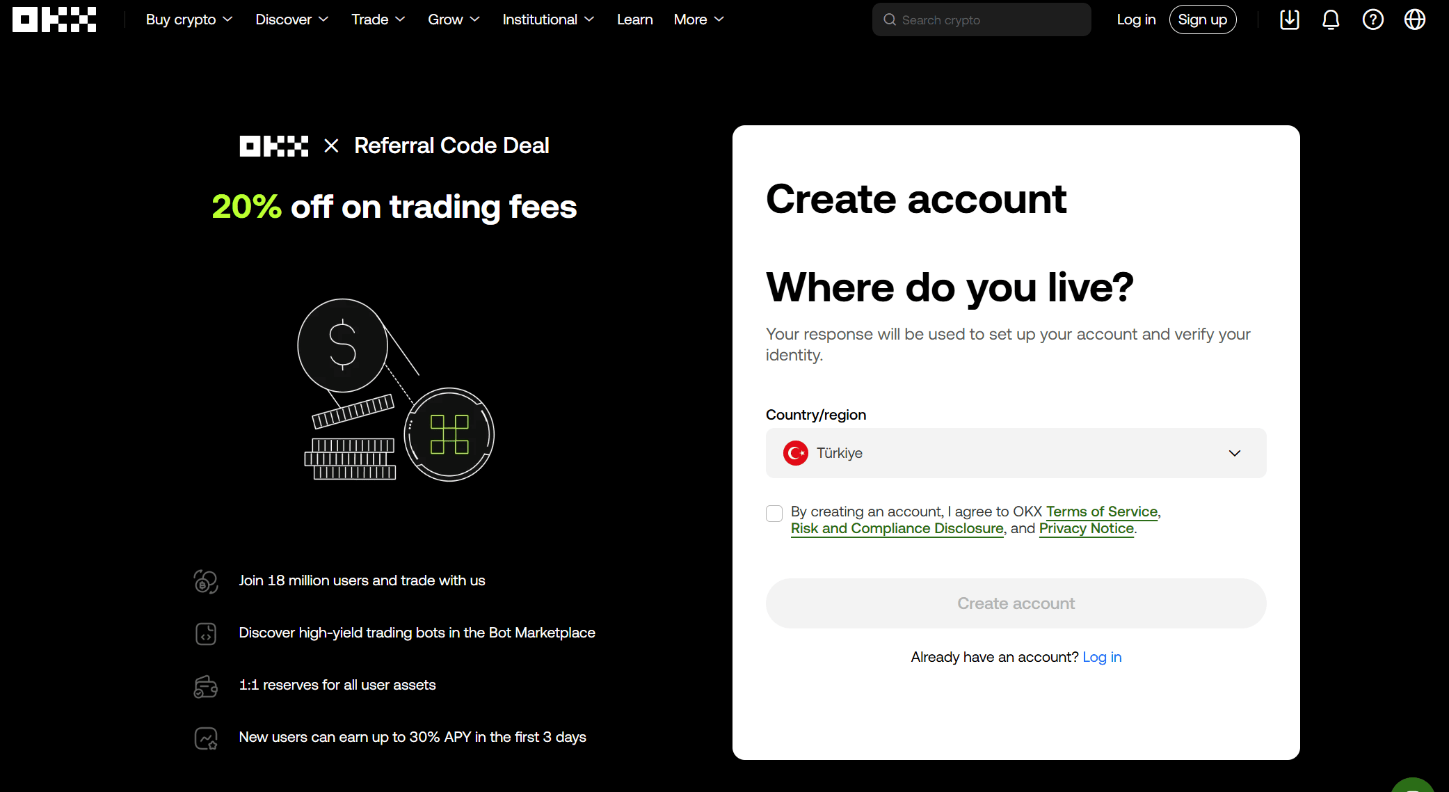 Code de parrainage OKX saisi