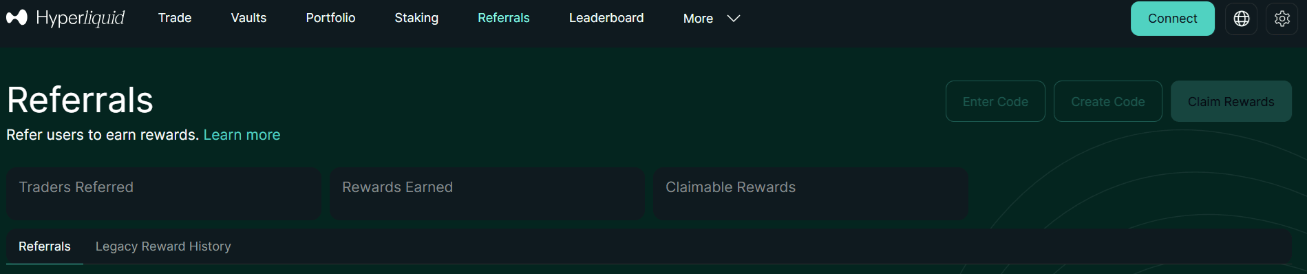 Tableau de bord du programme de parrainage Hyperliquid avec gains
