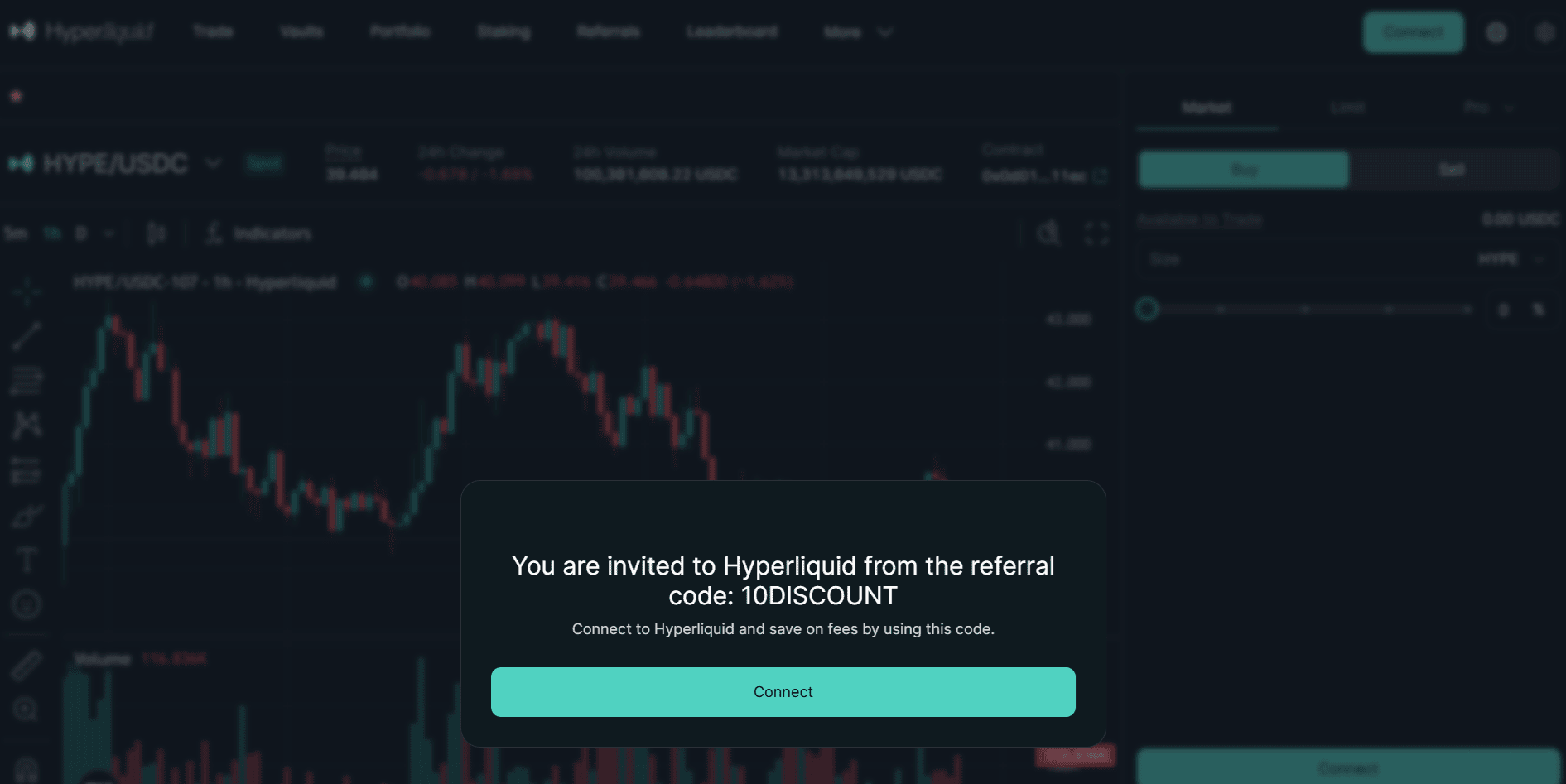 Code de parrainage Hyperliquid saisi dans la plateforme