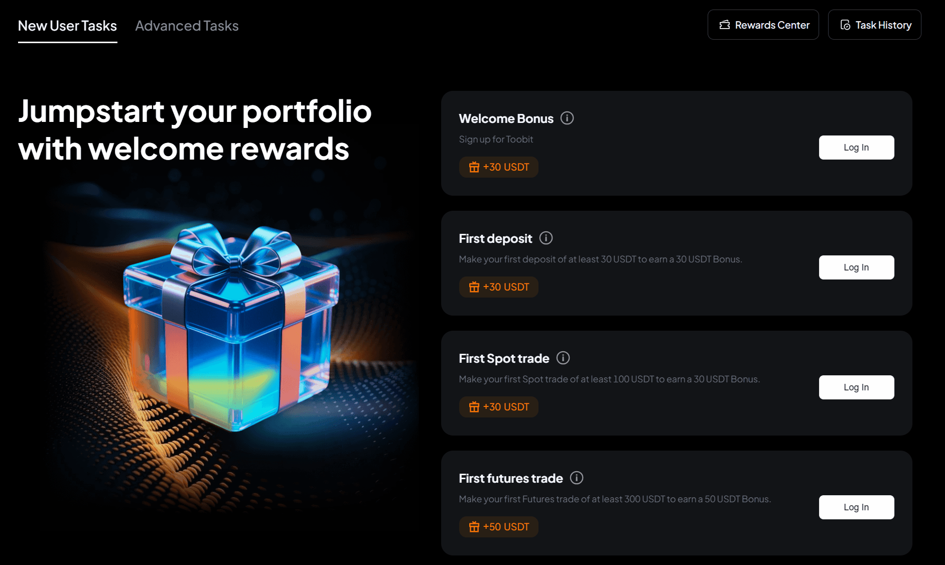 Aperçu du bonus de bienvenue Toobit avec détail des 140 USDT